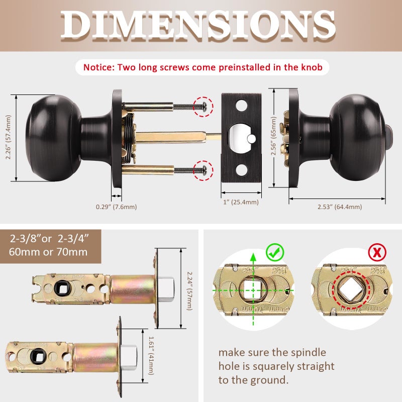 Probrico 5 Pack Interior Bathroom Privacy Keyless Doorknobs Door Lock Lockset in Oil Rubbed Bronze - Image 5